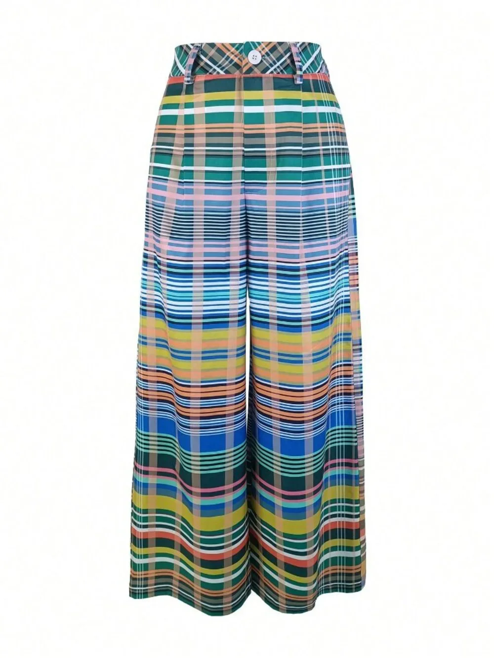 Multicolor Casual Women's Plaid Loose Straight Leg Pants - Picture 3 of 4